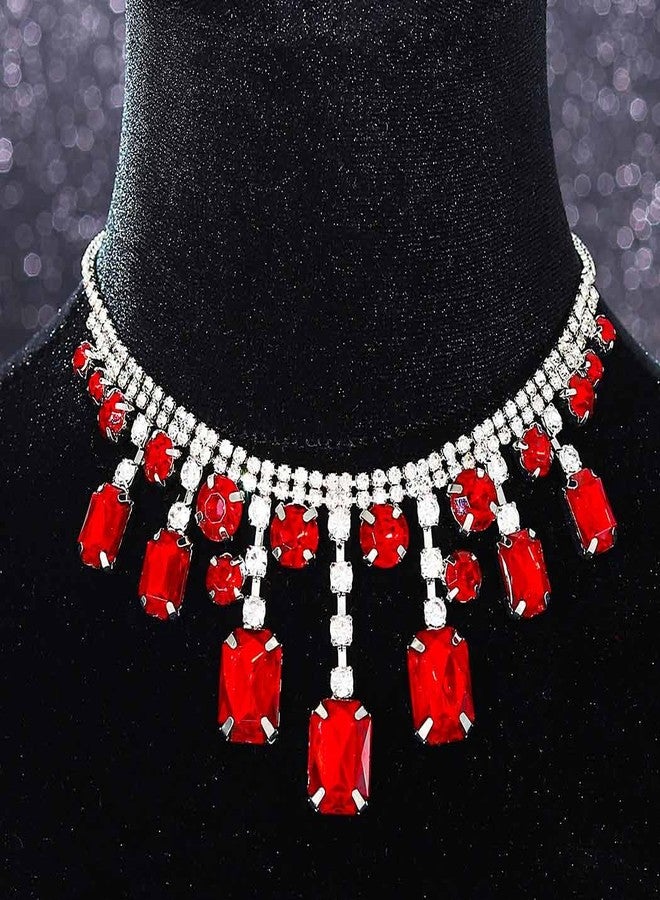 TWINKLEDE Red Rhinestone Choker Necklace Sparkly Crystal Costume Prom Jewelry for Women - Image 2